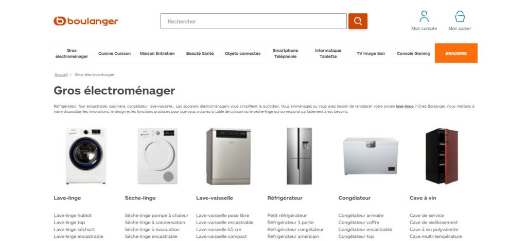 Site internet Electroménager Boulanger